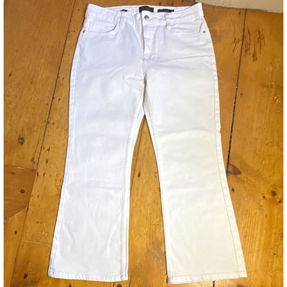 Piombo Women's White Denim Flared Jeans Mid Rise Light Wash Stretch 5-Pocket 10